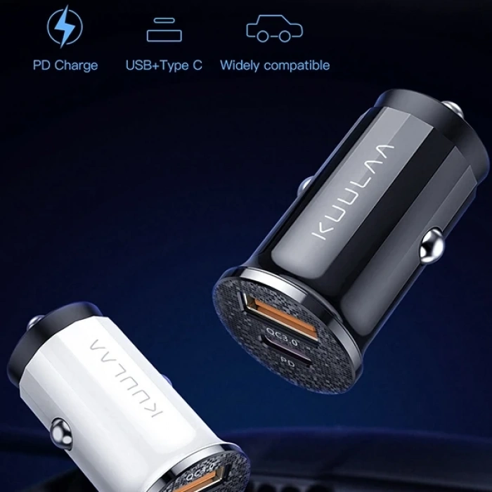 Nevamel KUULAA 42W USB + Type-C Çift Çıkışlı Mini Hızlı Araç Şarj Cihazı-(5775)