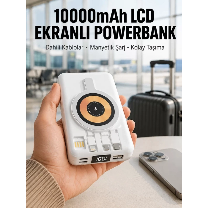 Nevamel® LCD Göstergeli Manyetik Powerbank Type C USB Girişli Yeni Nesil