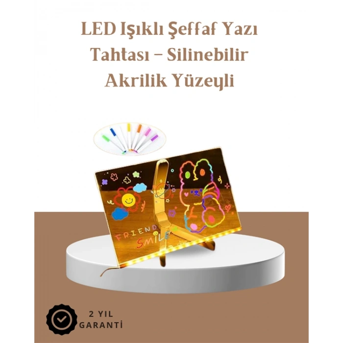 Nevamel LED Aydınlatmalı Şeffaf Mesaj Tahtası – 30x20 cm Neon Etkili Yazılar İçin Tasarlandı