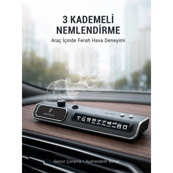 Nevamel® LED Işıklı Araç Ön Cam Telefon Numarası Gösterme Aparatı + 3 Seviyeli Hava Nemlendirici Yeni Nesil
