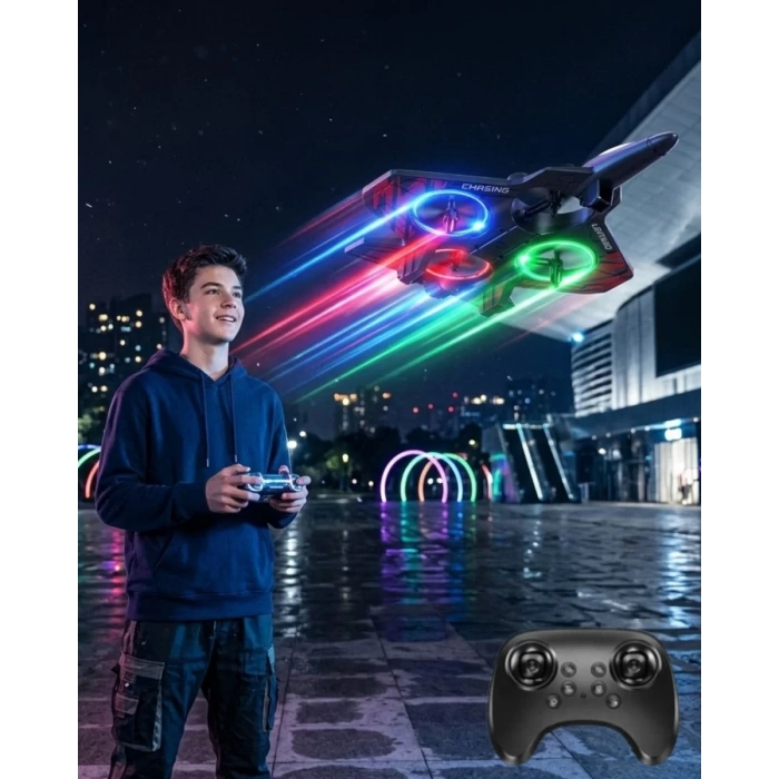Nevamel® LED Işıklı Fighter Jet Tasarımlı Drone Uzaktan Kumandalı Akrobatik Oyuncak Uçak