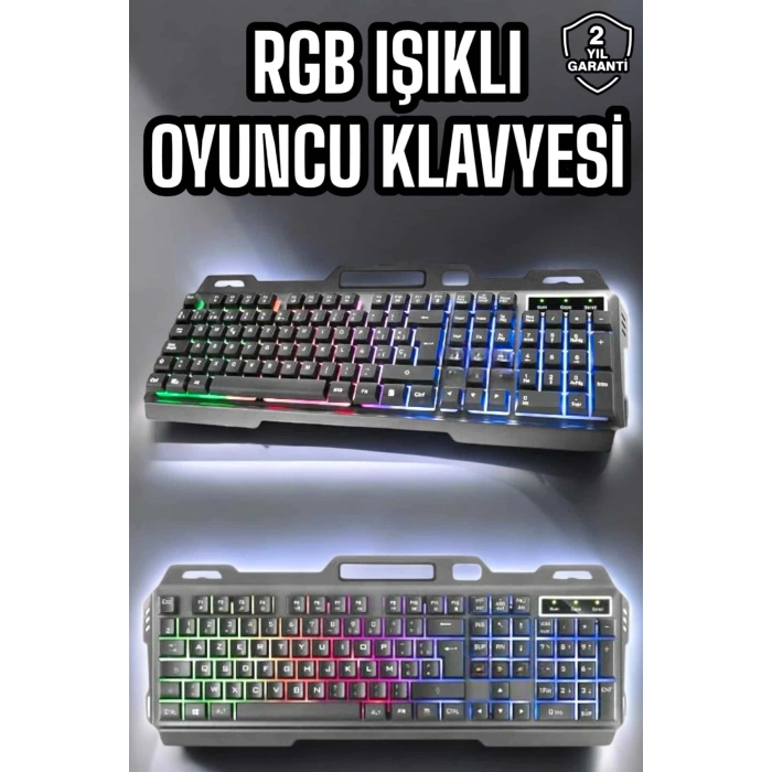 Nevamel Led Işıklı Oyuncu Klavye Usb Girişli RGB Işıklı Q Klavye Mouse Hediyeli