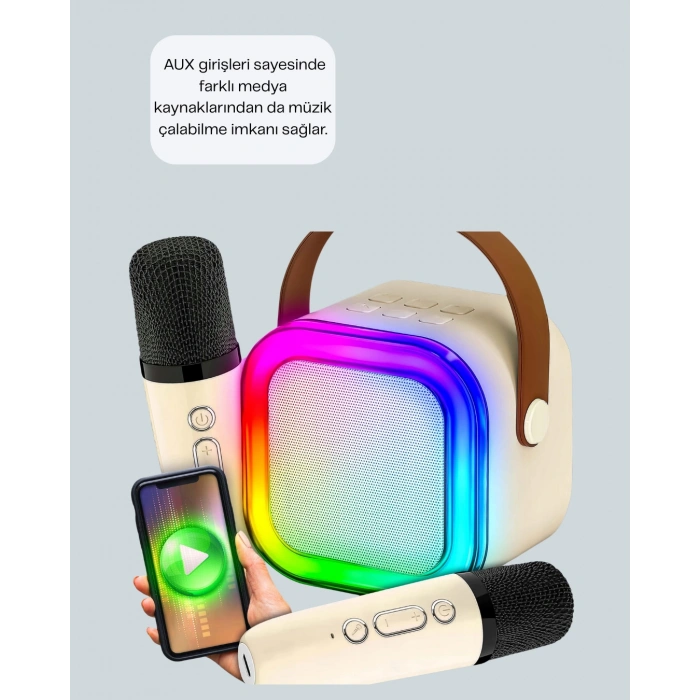 Nevamel® LED Işıklı Taşınabilir Karaoke Hoparlör – USB & AUX Girişli