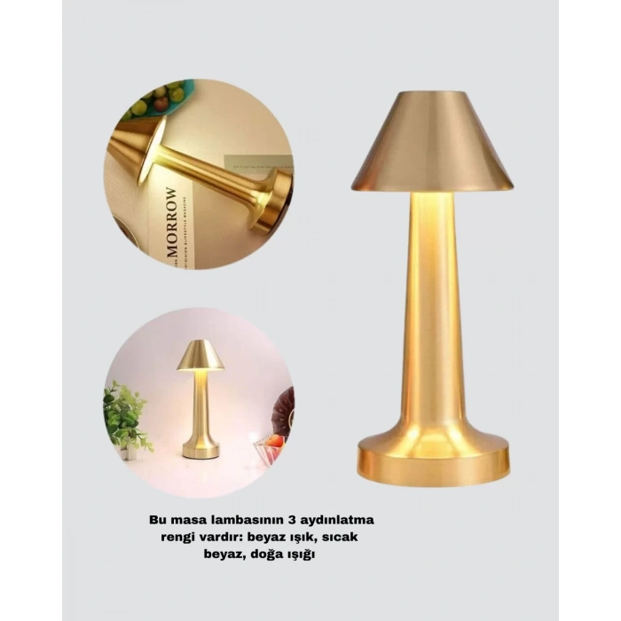Nevamel® LED Masa Lambası 3 Renk Ayarlı Şarjlı Kablosuz Modern Tasarım Yeni Nesil
