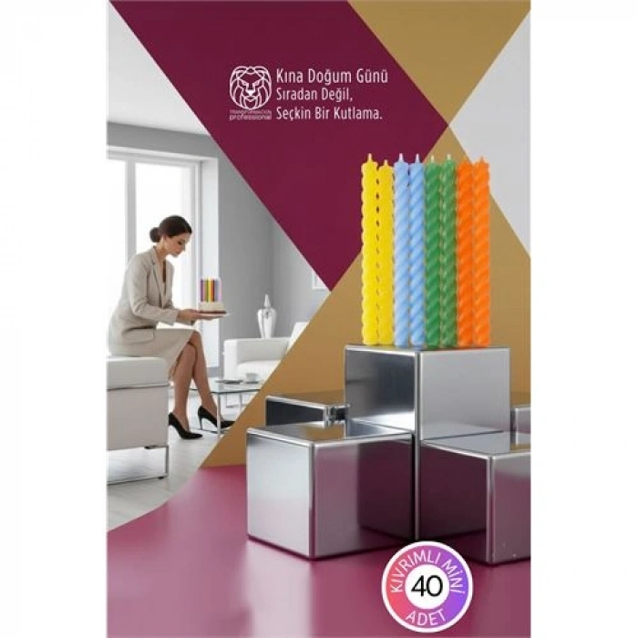 Nevamel® Lüks Burgu Mum Seti: 40’lı Renkli Butik Doğum Günü Kına ve Özel Gün Mumları 8 cm