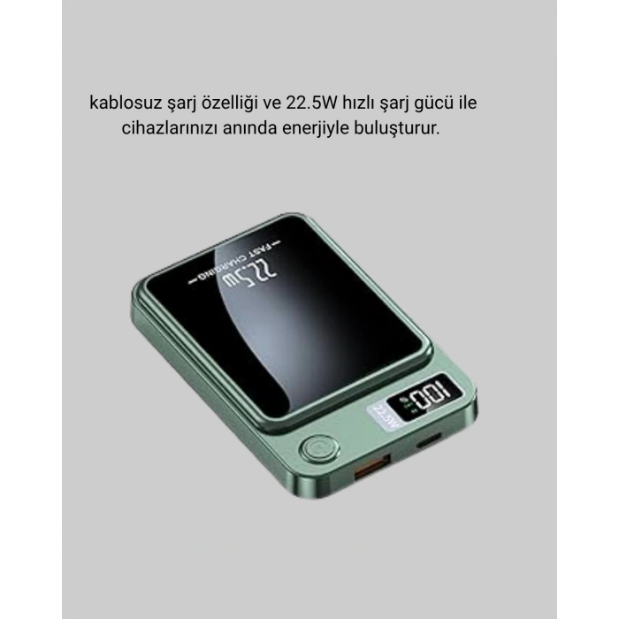 Nevamel® MagSafe Powerbank 22.5W Hızlı Şarjlı ve Kompakt Kablosuz Şarj Cihazı