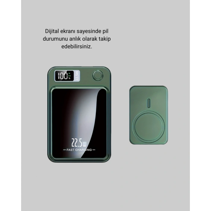 Nevamel® MagSafe Powerbank Kablosuz Şarjlı ve 22.5W Hızlı Şarj Destekli