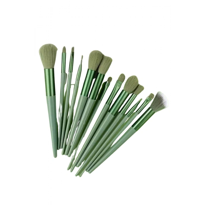 Nevamel Makyaj Fırça Seti Yeşil 13 Parça Fondöten Fırçası Allık Fırçası Far Fırçası