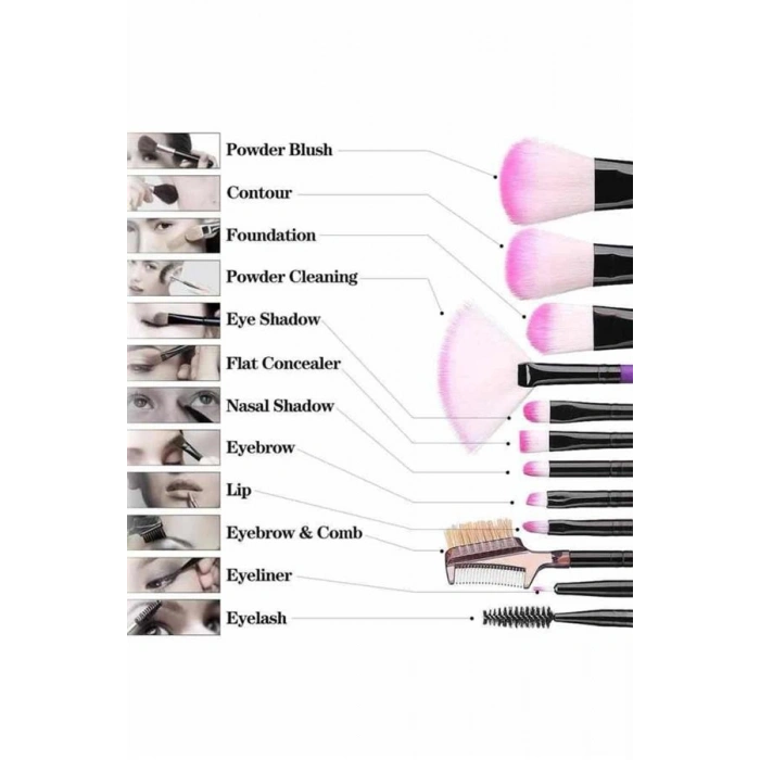 Nevamel Makyaj Fırçası 12 Parça Set Yumuşak Uçlu Göz Makyajına Uygun Hafif ve Taşınabilir Çanta