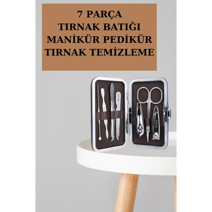 Nevamel® Manikür Pedikür Seti 7 Parça Tırnak Makası Kaş Makası Cımbız Çantalı