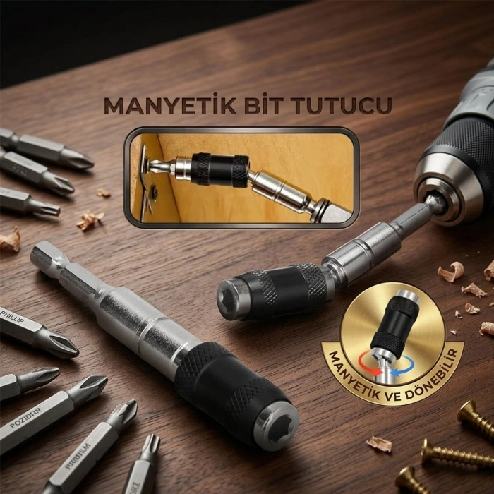 Nevamel® Manyetik Bits Tutucu - Mafsallı - Döner Başlık
