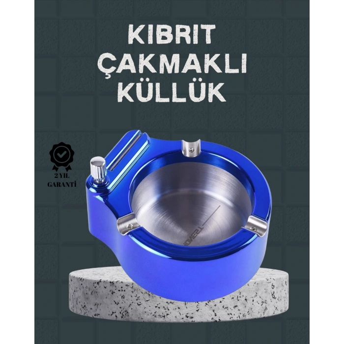 Nevamel® Masa Üstü Çakmaklı Küllük Paslanmaz Metal Gövde