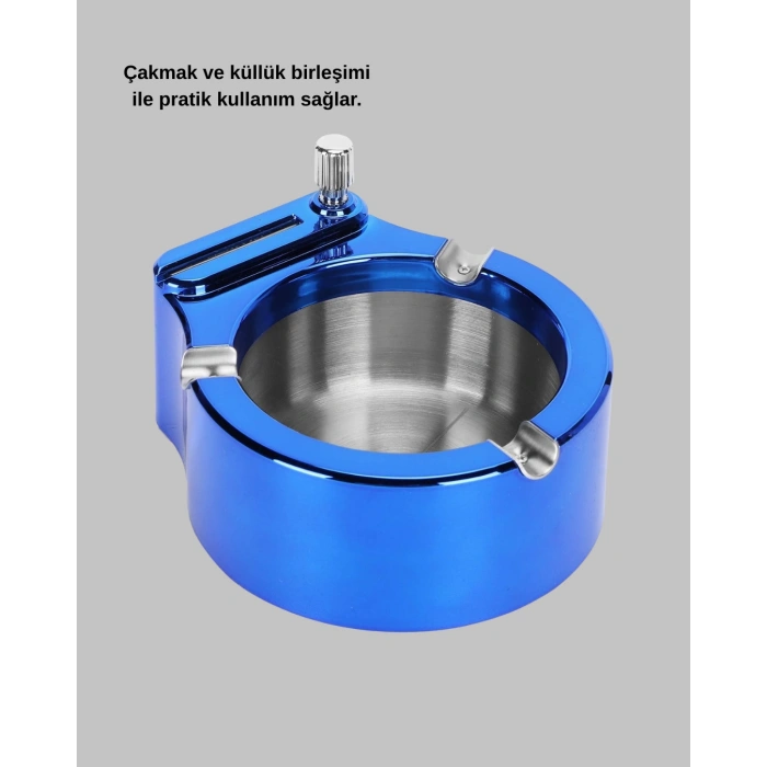 Nevamel® Masa Üstü Çakmaklı Küllük Paslanmaz Metal Gövde