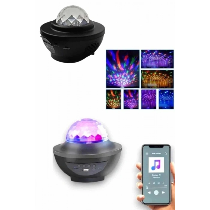 Nevamel® Masa ve Gece Lambası Renkli Projektör Işıklı Disko Topu Bluetooth Hoparlör