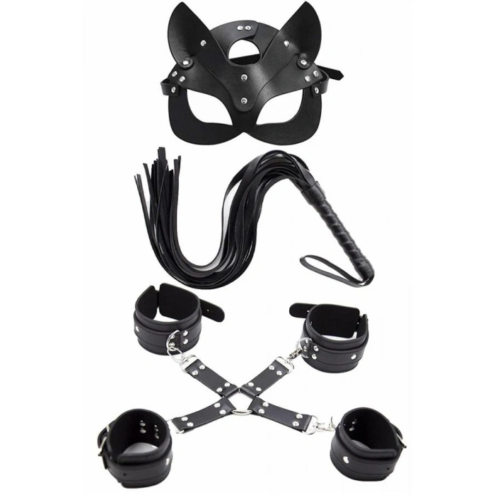 Nevamel® Maske Kırbaç Bileklik 5 Li Harness Deri Set