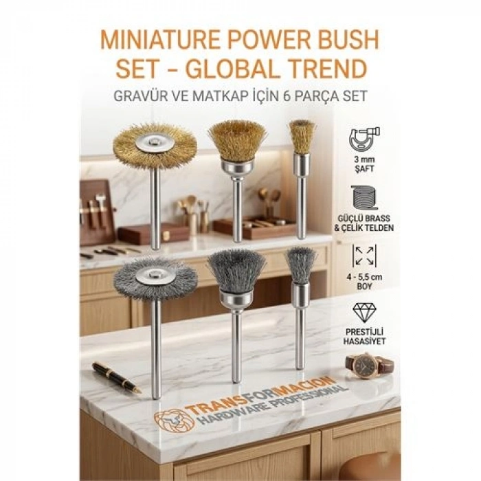 Nevamel® Masterworks 6 Parça Gravür Tel Fırça Seti | 3mm Şaft Pirinç & Çelik 723013