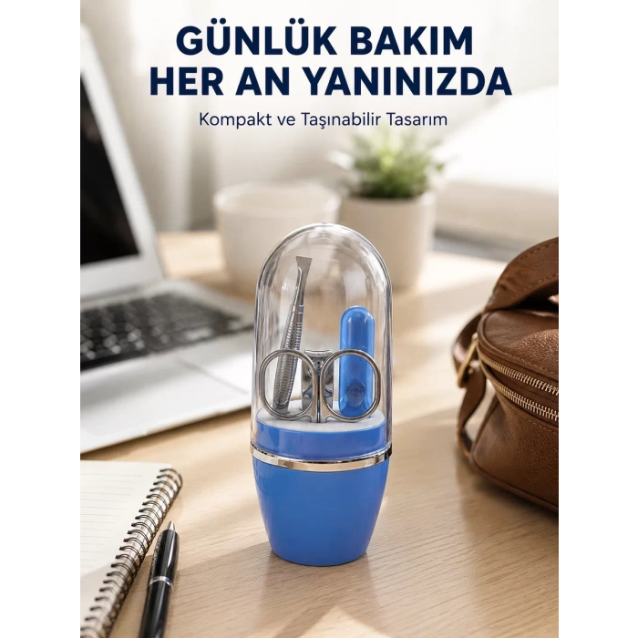 Nevamel® Mavi Kişisel Bakım Seti Cımbız Makas Tırnak Makası ve Törpü