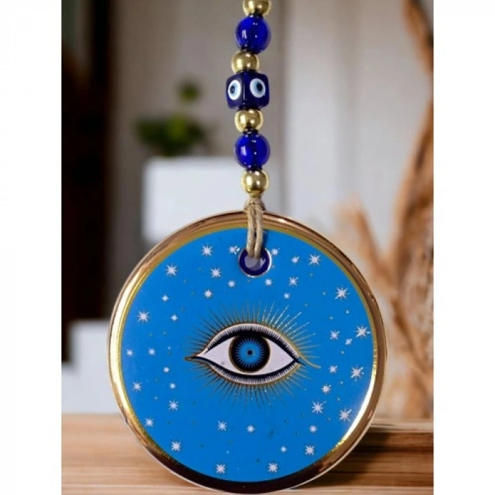 Nevamel Mavi Renk Yıldız Motifli Gözlü Duvar Süsü Cam Duvar Dekoru