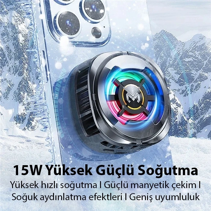 Nevamel MEMO CX06 iOS Android Soğutucu 15W Manyetik + Arka Klips 2si 1 Arada Yarı İletken Soğutma Fanı Radyatörü-(5775)