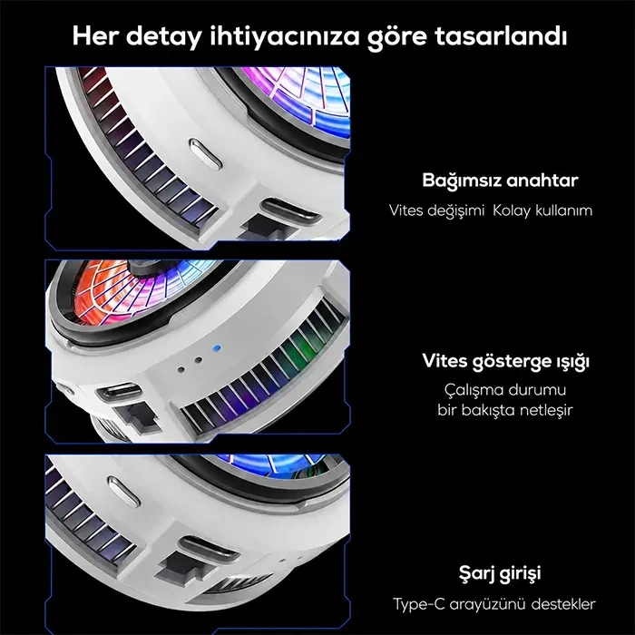 Nevamel® Memo CX20 iOS Android Soğutucu 20W Manyetik RGB Telefon Soğutucu –Anında Hızlı SoğutmaSessiz Fan Soğutma-(5775)