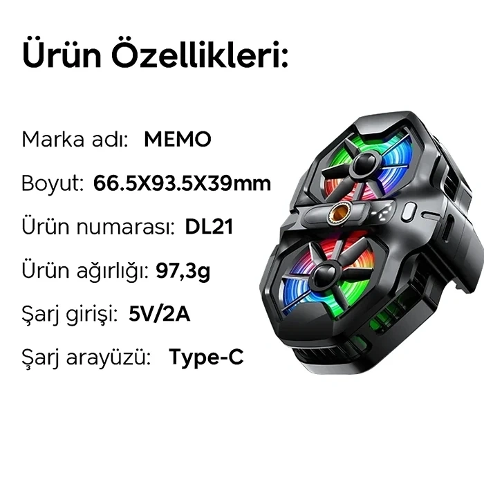 Nevamel MEMO DL21 Yarı İletken Arka Klipsli Çift Fanlı Soğutma Radyatörü PUBG Oyun Soğutucu iOS Android-(5775)