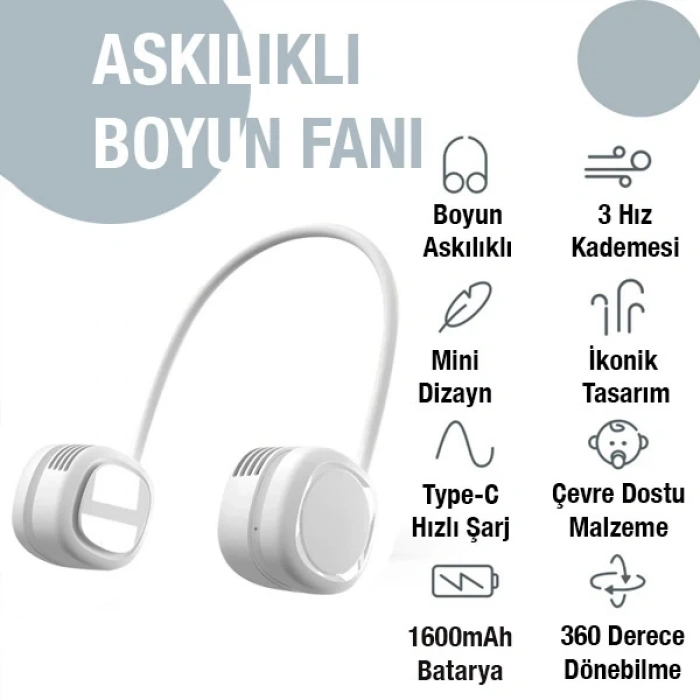 Nevamel MEMO G02 Boyun Askılıklı Mini Fan Taşınabilir Şarjlı Soğutucu Boyun Fanı-(5775)
