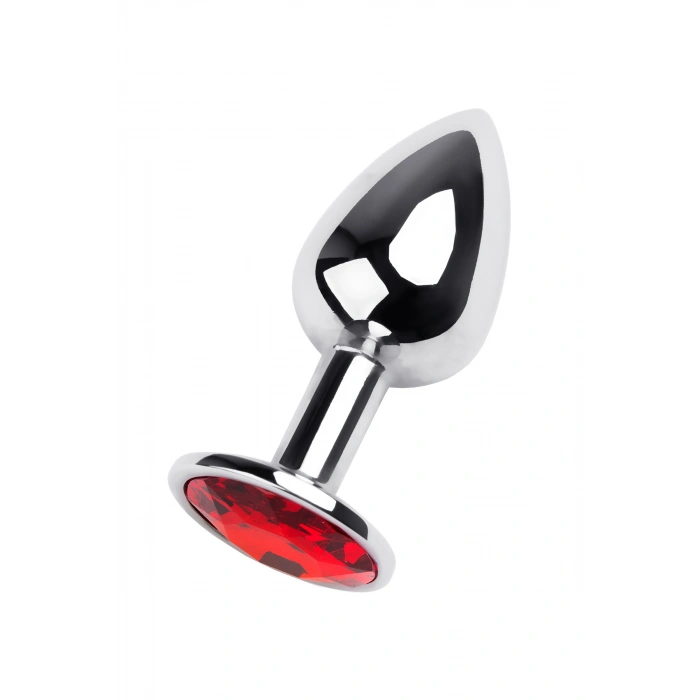 Nevamel® Metal Anal Plug, Metal, Gümüş, Kırmızı Kristalli, 7 Cm, Ø 2,8 Cm, 50 G