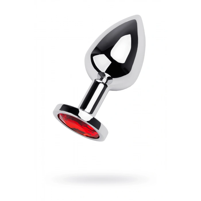 Nevamel® Metal Anal Plug, Metal, Gümüş, Kırmızı Kristalli, 8 Cm, Ø 3,4 Cm, 85 G