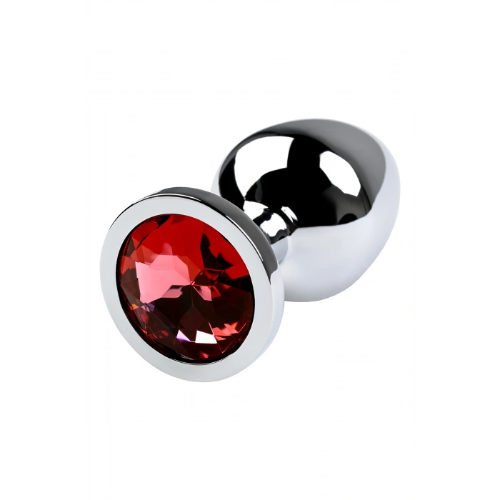 Nevamel® Metal Anal Plug, Metal, Gümüş, Kırmızı Kristalli, 8 Cm, Ø 3,4 Cm, 85 G