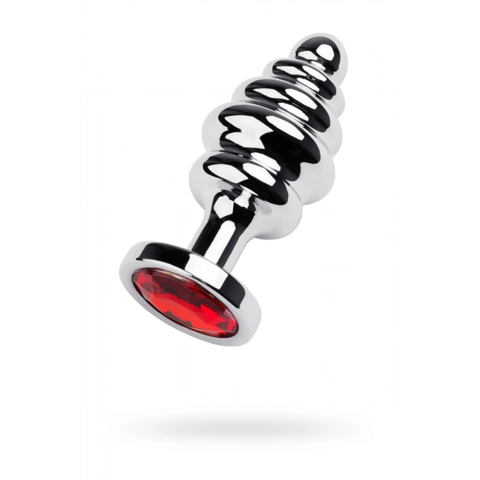 Nevamel® Metal Anal Plug, Metal, Gümüş, Kırmızı Kristalli, 8 Cm, Ø 3,5 Cm, 95 G