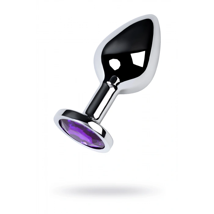Nevamel® Metal Anal Plug, Metal, Gümüş, Mor Kristalli, 8 Cm, Ø 3,4 Cm, 85 G