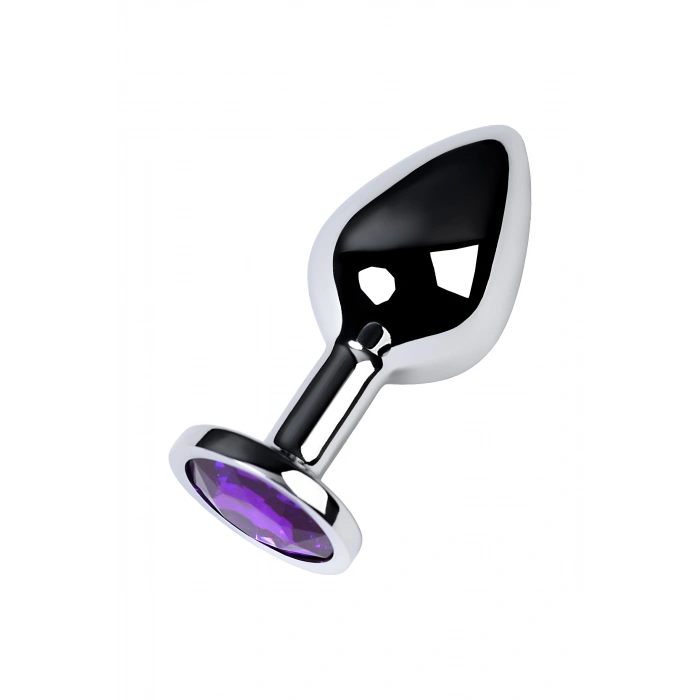 Nevamel® Metal Anal Plug, Metal, Gümüş, Mor Kristalli, 8 Cm, Ø 3,4 Cm, 85 G