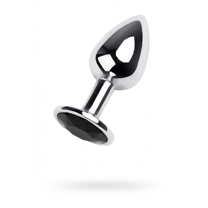 Nevamel® Metal Anal Plug, Metal, Gümüş, Siyah Kristalli, 7 Cm, Ø 2,8 Cm, 50 G