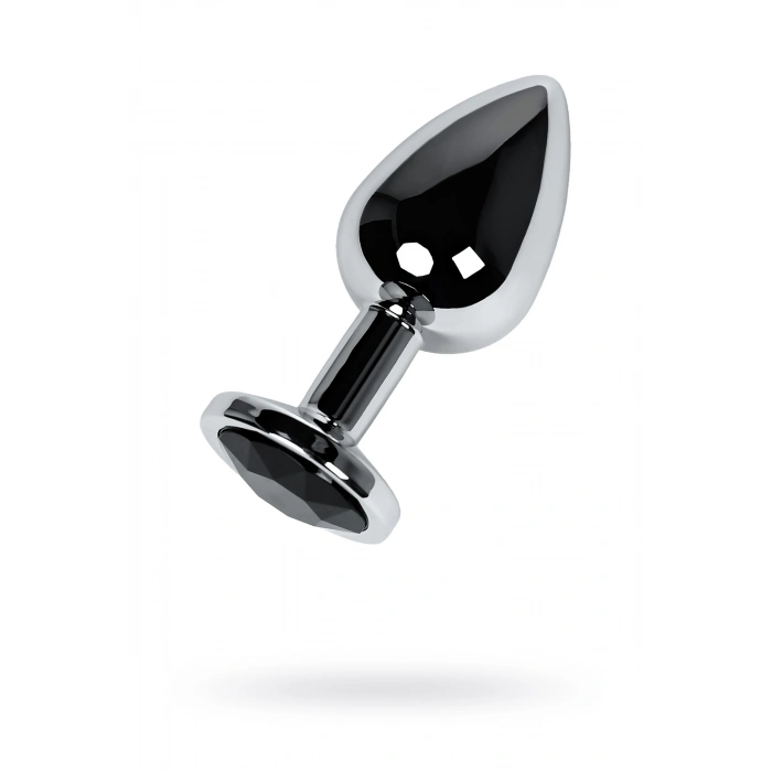 Nevamel® Metal Anal Plug, Metal, Gümüş, Siyah Kristalli, 8,1 Cm, Ø 3,4 Cm