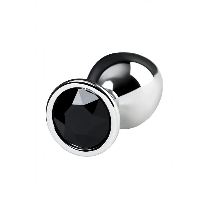 Nevamel® Metal Anal Plug, Metal, Gümüş, Siyah Kristalli, 8,1 Cm, Ø 3,4 Cm