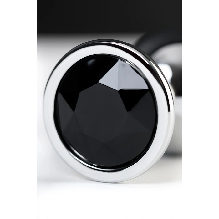 Nevamel® Metal Anal Plug, Metal, Gümüş, Siyah Kristalli, 8,1 Cm, Ø 3,4 Cm