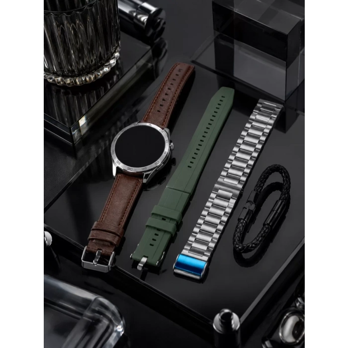 Nevamel® Metal Deri ve Silikon Kordonlu Çok Fonksiyonlu Akıllı Saat