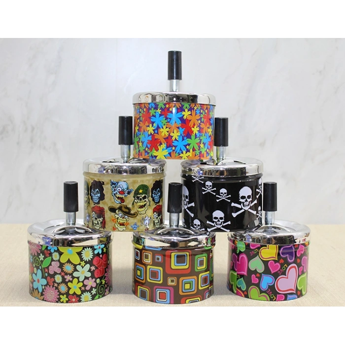 Nevamel Metal Renkli Basmalı Küllük Yuvarlak