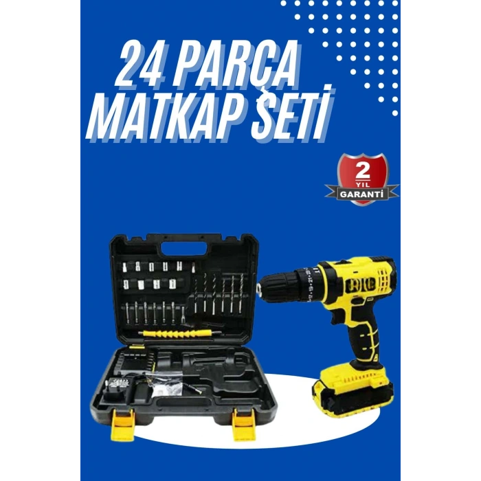 Nevamel® Metal Şanzıman Çift Akülü Bakır Sargı 24 Parça Led Aydınlatmalı Matkap Seti