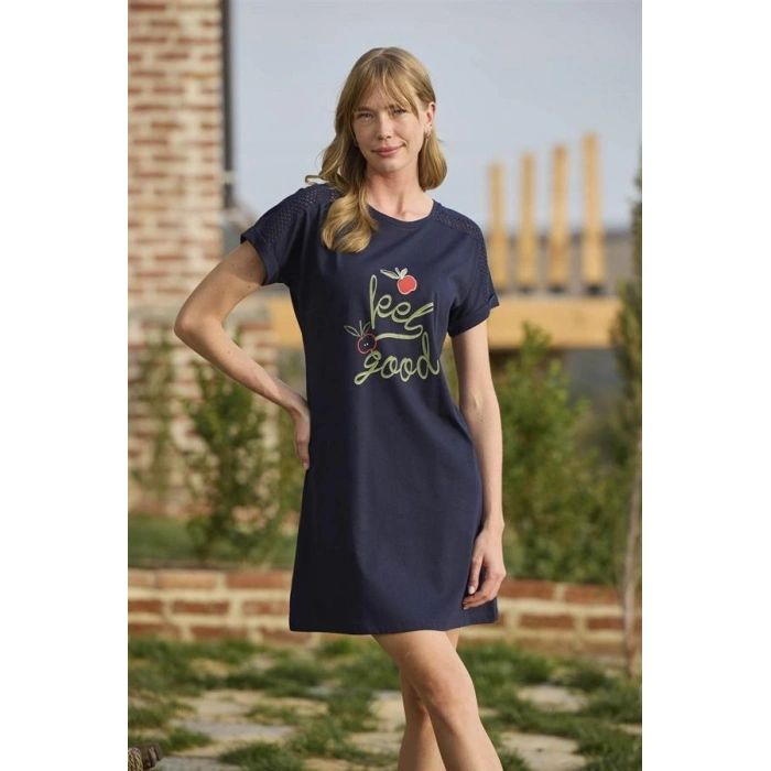 Nevamel® Meyve Ve Yaprak Baskılı Dantelli Feel Good Gecelik