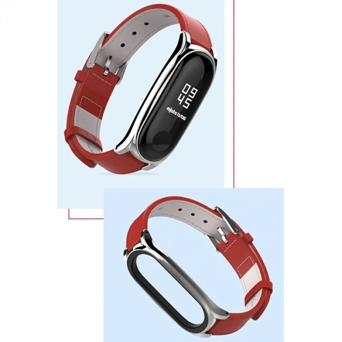 Nevamel Mijobs Xiaomi Mi Band 5-4  Pu Deri Kayış Kordon-(5775)