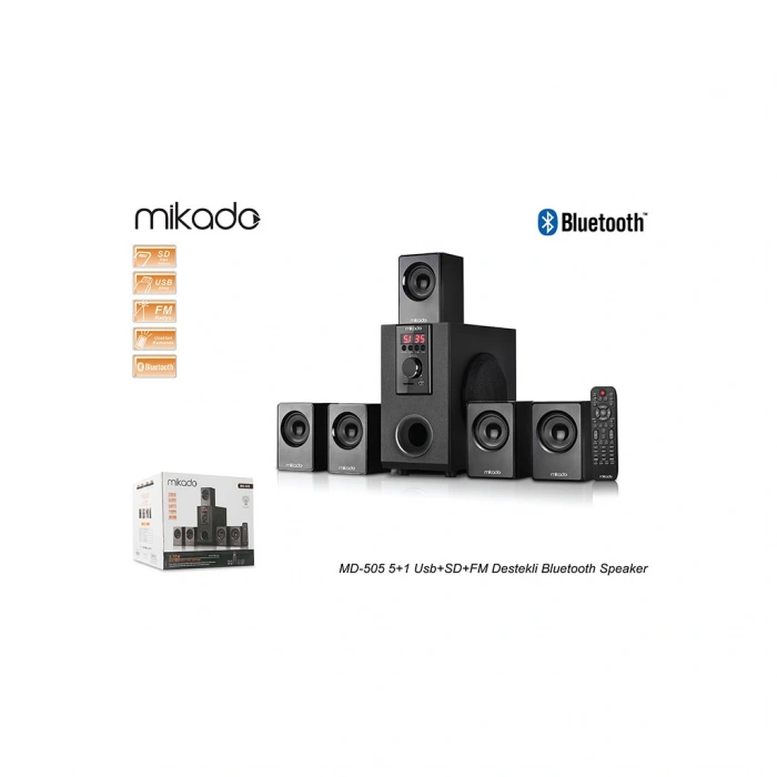 Nevamel® MIKADO MD-505 70W 5+1 Masaüstü FM/BT/SD/USB Siyah Kasa Speaker(1923)