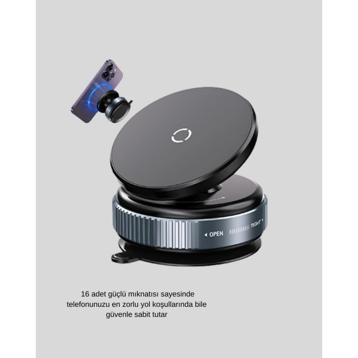 Nevamel® Mıknatıslı Araç Telefon Tutucu Vakum Teknolojili 360° Ayarlanabilir