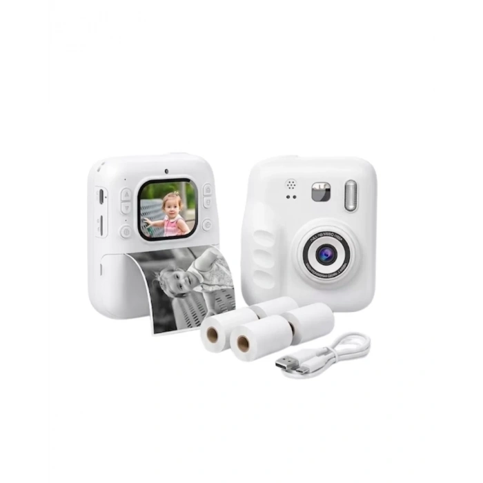 Nevamel® Mini Çocuk Fotoğraf Makinesi Baskı Özellikli Video Çekim 4 Kağıt Rulo Hediyeli