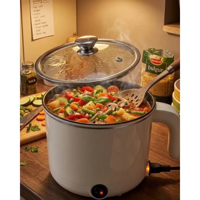 Nevamel® Mini Elektrikli Yemek Pişirici 1 Litre Buharlı Pişirme Tepsili Mutfak Tenceresi