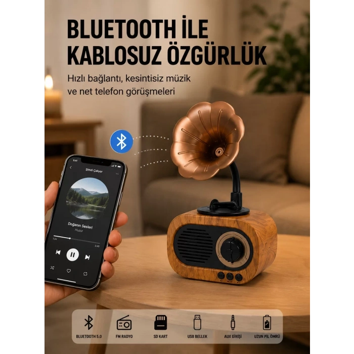 Nevamel® Mini Nostaljik Bluetooth Hoparlör FM Radyo 8 Saat Batarya Yeni Nesil