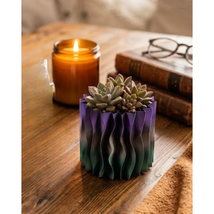 Nevamel® Minimalist Dalgalı Tasarımlı Mor Dekoratif 3D Vazo Masa Dekoru