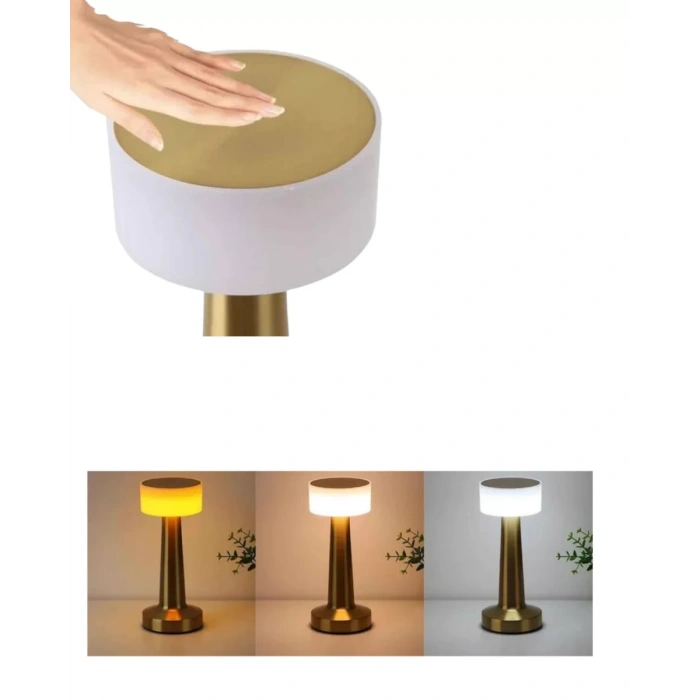 Nevamel® Modern Altın Gövdeli LED Masa Lambası 3 Işık Modlu