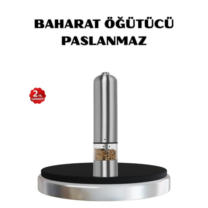 Nevamel Modern Otomatik Baharat Öğütücü Seti – Pilli Paslanmaz Çelik LED Aydınlatmalı