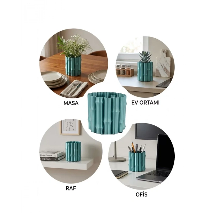 Nevamel® Modern Parlak Yeşil Vazo Dekoratif Şık Tasarım Salon Ofis Kullanım